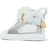 BUSCEMI MEN'S 100MM HIGH-TOP SNEAKERS, WHITE+SILVER
